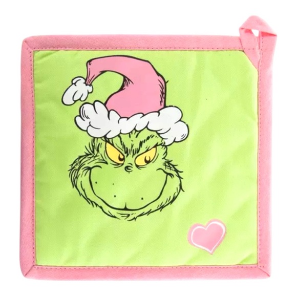 Grinch Kitchen Towel and Pot Holder Set Pink and Green - Picture 3 of 4